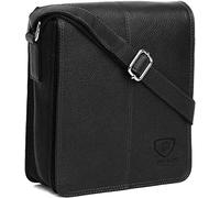J. Wilson London 100% Pure Genuine Real Vintage Hunter Leather Handmade Mens Leather Flapover Everyday Crossover Shoulder Work Tablet Messenger Bag (Black)