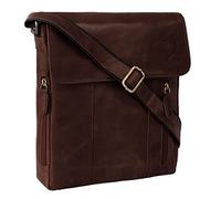 J. Wilson London 100% Pure Genuine Real Vintage Hunter Leather Handmade Mens Women Leather Flapover Everyday Crossover Shoulder Work iPad Messenger Bag (Distressed Crunch Brown)