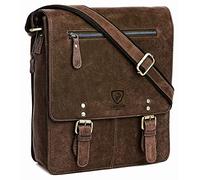 J. Wilson London 100% Pure Genuine Real Vintage Hunter Leather Handmade Mens Women Leather Flapover Everyday Crossover Shoulder Work iPad Messenger Bag (Rustic Brown)