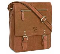 J. Wilson London 100% Pure Genuine Real Vintage Hunter Leather Handmade Mens Women Leather Flapover Everyday Crossover Shoulder Work iPad Messenger Bag (Distressed Tan)