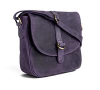 J. Wilson London Designer 100 Percent Pure Genuine Real Distressed Vintage Hunter Leather Handmade Unisex Crossover Shoulder Messenger Briefcase Bag (Distressed Purple), M
