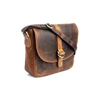 J. Wilson London - Designer 100% Pure Genuine Real Distressed Vintage Hunter Leather Handmade Unisex Crossover Shoulder Messenger Briefcase Bag (Distressed Reddish Brown)