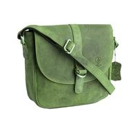 J. Wilson London - Designer 100% Pure Genuine Real Distressed Vintage Hunter Leather Handmade Unisex Crossover Shoulder Messenger Briefcase Bag (Distressed Green)