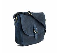 J. Wilson London - Designer 100% Pure Genuine Real Distressed Vintage Hunter Leather Handmade Unisex Crossover Shoulder Messenger Briefcase Bag (Distressed Blue)