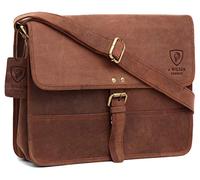 J. Wilson London - Designer Genuine Real Distressed Vintage Hunter Leather 13" Laptop Handmade Unisex Flapover Everyday Crossover Work iPad Shoulder Messenger Bag (Hunter Oiled Reddish Brown)