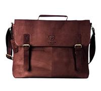 J. Wilson London - Designer Genuine Real Distressed Vintage Hunter Leather 15" Laptop Handmade Unisex Crossover Shoulder Messenger Briefcase Bag (Distressed Tan)