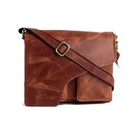 J. Wilson London Designer Genuine Real Vintage Hunter Leather Handmade Mens Leather Flapover Everyday Cross Body Shoulder Work iPad Messenger Bag (Distressed Crunch Tan)