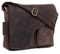 J. Wilson London Designer Genuine Real Vintage Hunter Leather Handmade Mens Leather Flapover Everyday Cross Body Shoulder Work iPad Messenger Bag (Distressed Dark Brown)