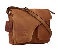 J. Wilson London Designer Genuine Real Vintage Hunter Leather Handmade Mens Leather Flapover Everyday Cross Body Shoulder Work iPad Messenger Bag (Vintage Tan)