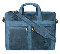 J. Wilson London Genuine Leather 15" Laptop Handmade Unisex Flapover Everyday Crossover Work iPad Shoulder Messenger Briefcase Bag (Distressed Blue)