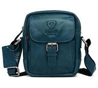 J. Wilson London Genuine Real Veg Tan VT Handmade Unisex Crossover Flapover Everyday Crossover Work Tote Shoulder Messenger Bag (Distressed Crunch Blue), L