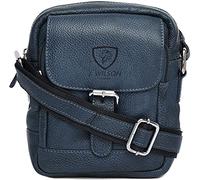J. Wilson London - Genuine Real Veg Tan VT Handmade Unisex Crossover Flapover Everyday Crossover Work Tote Shoulder Messenger Bag (Blue)
