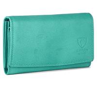 J. Wilson London Ladies Designer RFID Safe Protection Luxury Quality Soft Nappa Leather Purse Multi Credit Card Women Clutch Wallet with Zip Pocket (Teal)