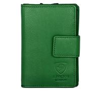 J. Wilson London Ladies RFID Safe Designer Leather Purse Card Women Wallet Zip Pocket Boxed Distressed Green