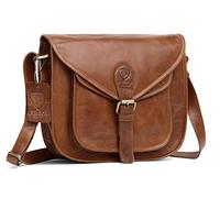 J. Wilson London Messenger Bag Women Leather Flapover 5 Litres (Distressed Crunch Tan)