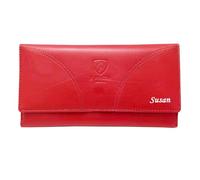 J. Wilson London Personalised Black Engraved Genuine Real Soft Leather Women Ladies Wallet with Coin Pocket Pouch Gift (Red)
