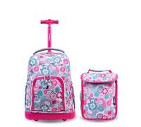 J World Lollipop Kids Rolling Backpack & Lunch Bag Set for Elementary School. Carry-On Suitcase with Wheels, Blue Raspberry, One Size, Lollipop Kids Rolling Backpack & Lunch Bag Set