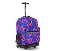 J World New York Sunrise Kids Rolling Backpack for Girls Boys Teenager Scooter Book Bag with Wheels Heart Spray 18 Inch