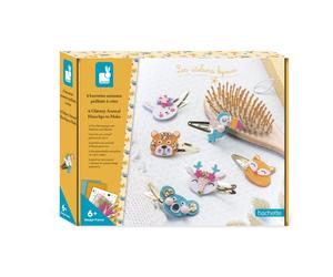 J07997 Janod-6-Piece Create-Your-Own Hair Clip Set-Sequinned Animals-Les Ateliers Bijoux-Children's Arts & Crafts Kit-Mastering Fine Motor Skills &