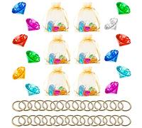 J1GOXXU 78Pcs Acrylic Diamond Gold Round Ring Set Pirate Treasure Chest Hunt Jewels with Bag for Kids Blue Hedgehog Chaos Emeralds Power Rings Cake Decoration School Reward Birthday Party Supplies