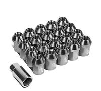J2 Engineering 7075 Aluminum Silver M12 x 1.5 20Pcs L: 35mm Close End Lug Nut w/Socket Adapter