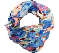 J26 Flower Blue Multicolour Floral Loop Scarf, Women, Summer, Silk, Rayon, 165 x 50 cm