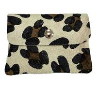 J26 Small Suede Mini Purse Leopard Suede Leather Wallet Unisex Genuine Leather Leo, Leo Beige, 10,5x8x2 cm, purse
