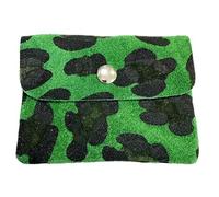 J26 Small Suede Mini Purse Leopard Suede Leather Wallet Unisex Genuine Leather Leo, Leo Green, 10,5x8x2 cm, purse