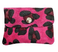 J26 Small Suede Mini Purse Leopard Suede Leather Wallet Unisex Genuine Leather Leo, Leo Pink, 10,5x8x2 cm, purse