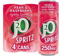 J2O Pear & Raspberry Spritz - Lightly Fizzed, 250ml Cans (Pack of 4), Low Calorie & Vegan Friendly