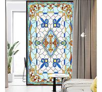 J4U Privacy Window Film Church Style Stained Glass Decorative Window Sticker No Glue Static Window Cling UV Blocked Window Decals Window Covering for Home 19.7"x35.4"(50x90cm)