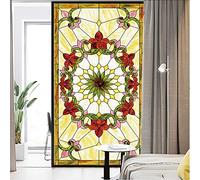 J4U Privacy Window Film Church Style Stained Glass Decorative Window Sticker No Glue Static Window Cling UV Blocked Window Decals Window Covering for Home 15.7"x31.5"(40x80cm)