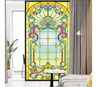 J4U Privacy Window Film Church Style Stained Glass Decorative Window Sticker No Glue Static Window Cling UV Blocked Window Decals Window Covering for Home 23.6"x55.1"(60x140cm)