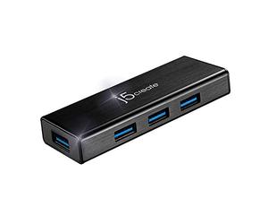 j5create 4-Port Powered USB 3.0 Data Hub with 2 ft Extended Cable | 15W Power Adapter Included, for Mac, MacBook, Windows, Laptop, Surface, XPS, PC (JUH340)