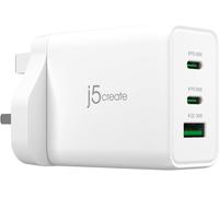 j5create 65W GaN USB-C 3-Port Charger, Compact and Compatible with MacBook Pro/Air, iPhone 16/15, iPad Pro/Air, Galaxy S24/S23, Steam Deck, Switch (JUP3365F)