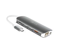 j5create JCD383 USB-C™ 9-in-1 Multi Adapter, Silver and White