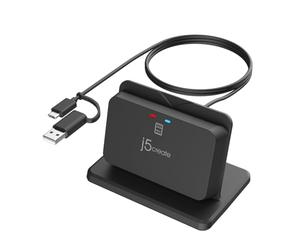 j5create Universal Credit Card Reader Stand, Compatible for CAC and Smart Cards, Up to 100,000 insertions, Plug and Play (JUR261)