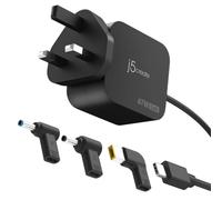 J5create USB-C Charger with 3 Types of DC Connector Compact 67W USB-C GaN charger with three detachable DC connectors, delivering fast, efficient