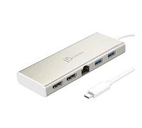 j5create USB-C Dual Display Mini Dock - 4K HDMI + 2K HDMI, 2 x USB-A 5Gbps, Gigabit Ethernet, PD 60W charging, Perfect for Windows laptop (JCD381)