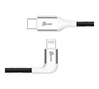 j5create USB C to Lightning Cable for iPhone 14 13 12 11 (White) - 4ft [Apple MFi Certified] Right Angle Plug Braided Cord for iPhone 14~11, iPad, AirPods Pro