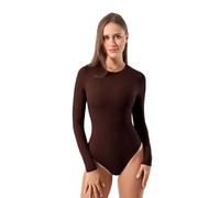 J5fashion Women's Bodysuit, Round Neck, Long Sleeve, Stretchable, Available UK Sizes 8-12, Multicolours (Chocolate, 10)