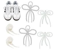 J6&H6 6 Pcs Elegant Pearl Bow Shoe Charms for Sneakers Decorations，Lace Shoelace Charms, DIY Sneaker Jewelry Accessories, Shoe Buckles Decorations for Women Jewelry,Keychains,Bags (Sliverwhite)