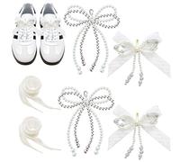 J6&H6 6 Pcs Elegant Pearl Bow Shoe Charms for Sneakers Decorations，Lace Shoelace Charms, DIY Sneaker Jewelry Accessories, Shoe Buckles Decorations for Women Jewelry,Keychains,Bags (Sliver and Lace)