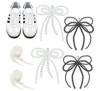 J6&H6 6 Pcs Elegant Pearl Bow Shoe Charms for Sneakers Decorations，Lace Shoelace Charms, DIY Sneaker Jewelry Accessories, Shoe Buckles Decorations for Women Jewelry,Keychains,Bags (Blackwhite)