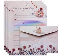J6&H6 Romantic Butterfly Rose Stationery Set with Unique Design, Premium Paper for Love Letters, Wedding Invitations, and Gift Giving(Planet Rose)