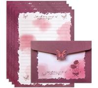 J6&H6 Romantic Butterfly Rose Stationery Set with Unique Design, Premium Paper for Love Letters, Wedding Invitations, and Gift Giving. (Romantic Rose)