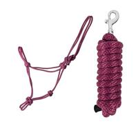 JA Horse JA4034 Knot Halter Set with Snap Hook Bolt Snap Floor Work Horse Halter Set Rope Halter Trainer Knit Riding Rope Riding Accessories Professional (Burgundy, Pony)