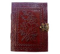 Jaald 7" Leather Journal with Clasp Rose Emboss Writing Pad Blank Notebook Handmade Notepad for Girls Women Unlined Paper Best Present for Girlfriend Lover Sketchbook