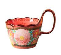 Jaamyears Flower Pattern Bouillon Cups, 400ml Soup Bowls with Handles, Microwave Soup Mug for Breakfast, Milk, Desserts, Oatmeal