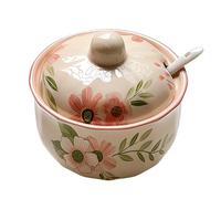 Jaamyears Sugar Bowl with Lid and Spoon 350ml, Flower Pattern Sugar Holder for Coffee Bar,Ceramic Sugar Dish